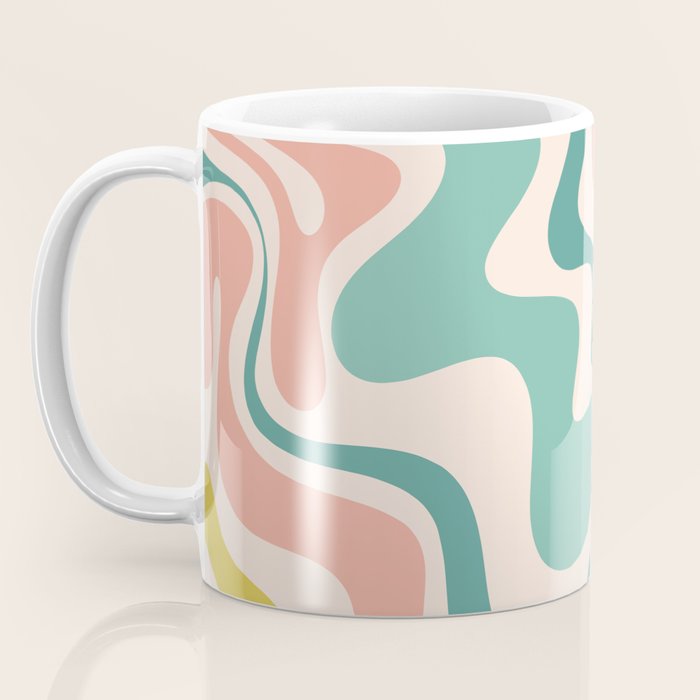 Retro Liquid Swirl Abstract Pattern Teal Blush Pink Mustard 5 Coffee Mug Gallery Image 3