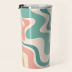 Retro Liquid Swirl Abstract Pattern Teal Blush Pink Mustard 5 Travel Mug Gallery Image 3