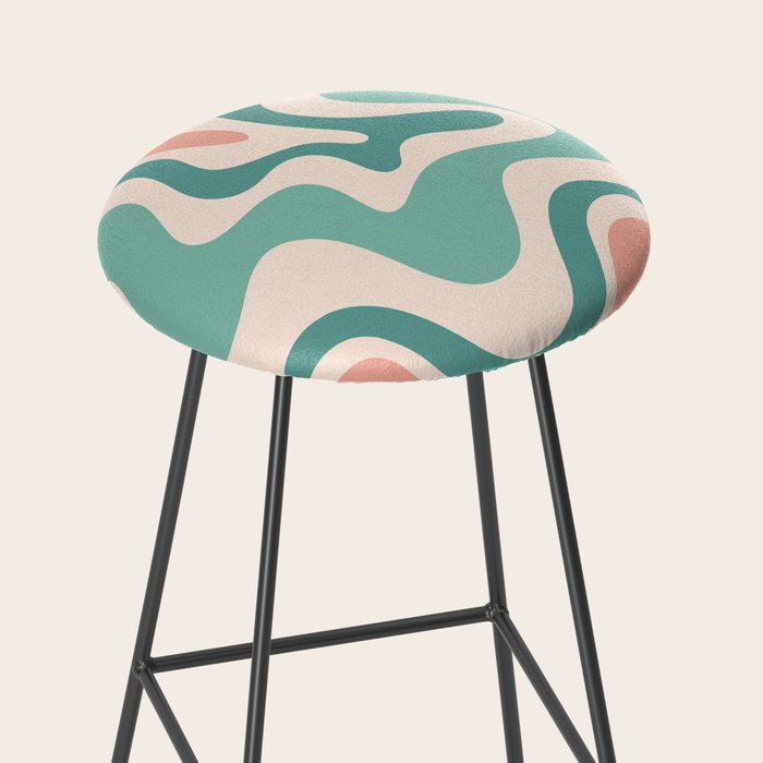 Retro Liquid Swirl Abstract Pattern Teal Blush Pink Mustard 5 Stool Gallery Image 2