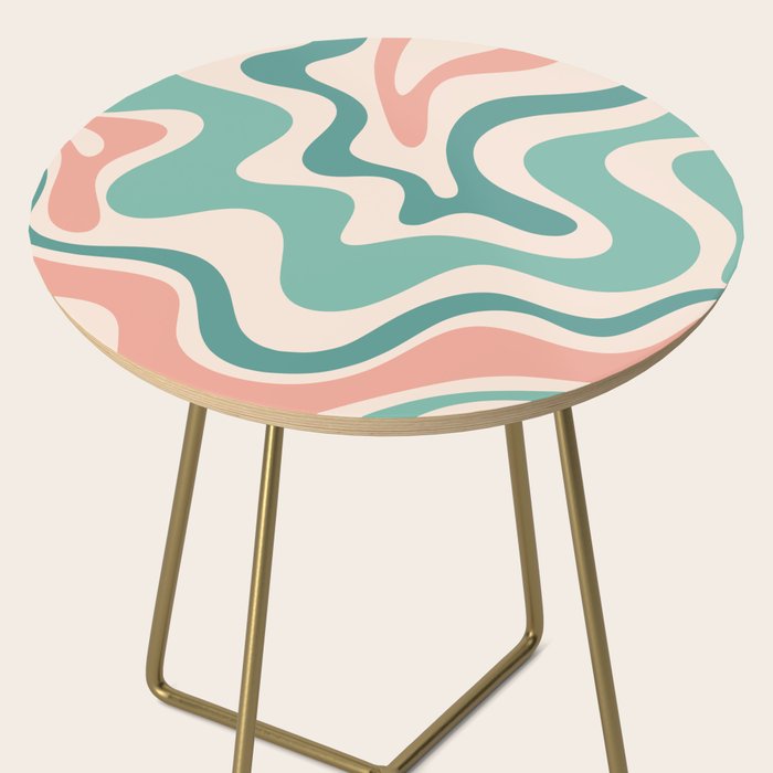Retro Liquid Swirl Abstract Pattern Teal Blush Pink Mustard 5 Side Table Gallery Image 2
