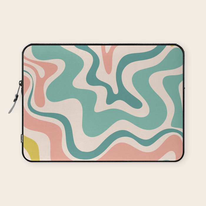 Retro Liquid Swirl Abstract Pattern Teal Blush Pink Mustard 5 Laptop Sleeve Gallery Image 1