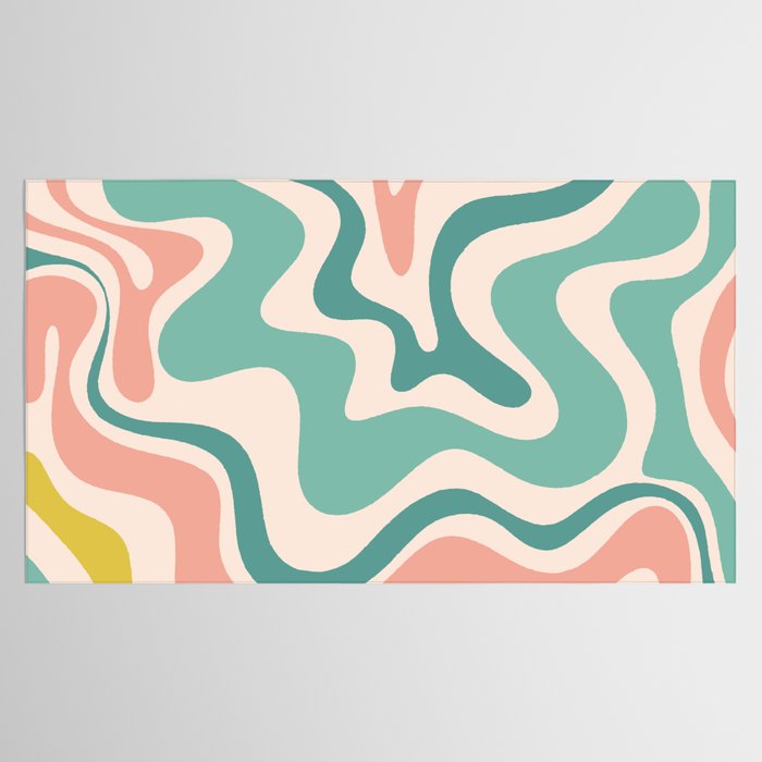 Retro Liquid Swirl Abstract Pattern Teal Blush Pink Mustard 5 Tablecloth Gallery Image 2
