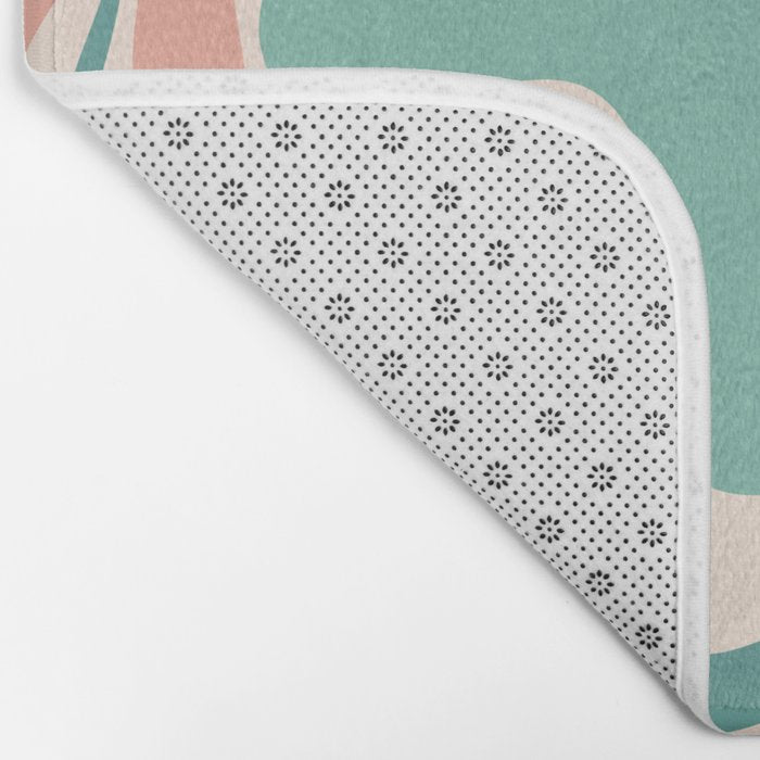 Retro Liquid Swirl Abstract Pattern Teal Blush Pink Mustard 5 Bath Mat Gallery Image 2