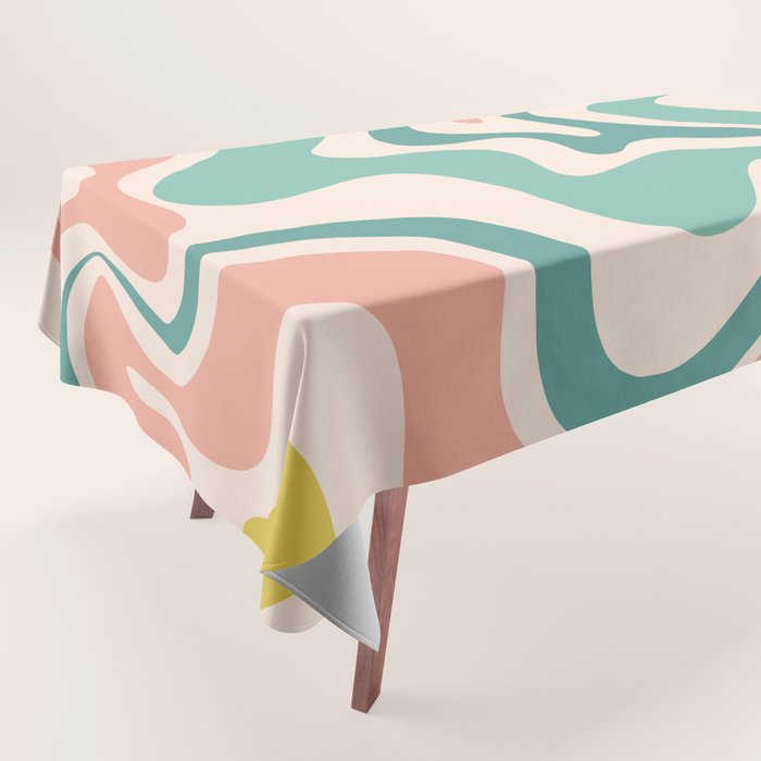 Retro Liquid Swirl Abstract Pattern Teal Blush Pink Mustard 5 Tablecloth Gallery Image 1