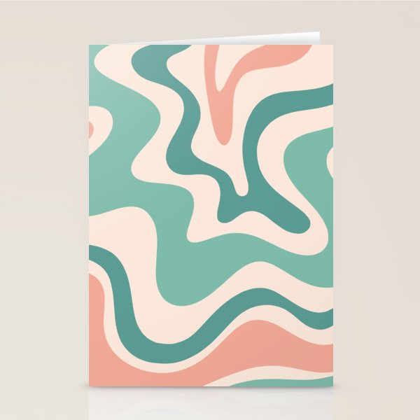 Retro Liquid Swirl Abstract Pattern Teal Blush Pink Mustard 5 Stationery Card Gallery Image 2