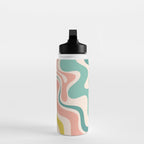 Retro Liquid Swirl Abstract Pattern Teal Blush Pink Mustard 5 Water Bottle Gallery Image 3