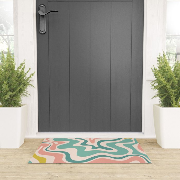 Retro Liquid Swirl Abstract Pattern Teal Blush Pink Mustard 5 Welcome Mat Gallery Image 3