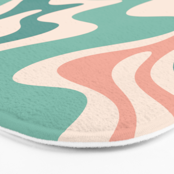 Retro Liquid Swirl Abstract Pattern Teal Blush Pink Mustard 5 Bath Mat Gallery Image 3