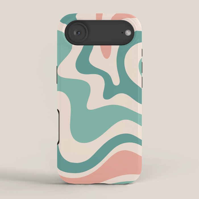 Retro Liquid Swirl Abstract Pattern Teal Blush Pink Mustard 5 iPhone Case Gallery Image 2