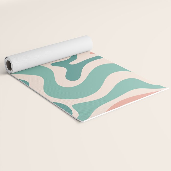 Retro Liquid Swirl Abstract Pattern Teal Blush Pink Mustard 5 Yoga Mat Gallery Image 2