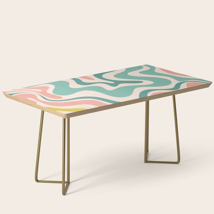 Retro Liquid Swirl Abstract Pattern Teal Blush Pink Mustard 5 Coffee Table Gallery Image 2