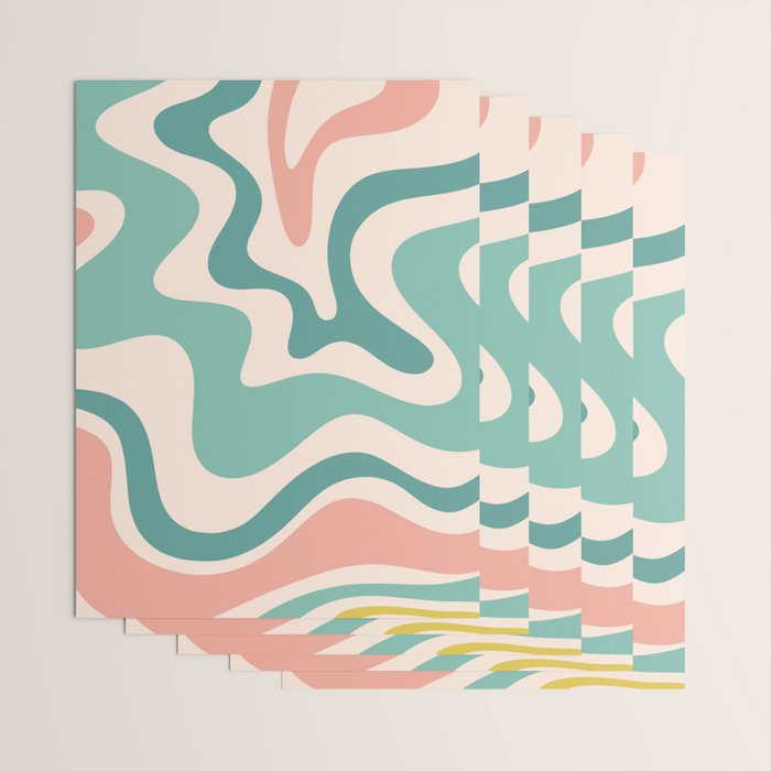 Retro Liquid Swirl Abstract Pattern Teal Blush Pink Mustard 5 Wrapping Paper Gallery Image 3
