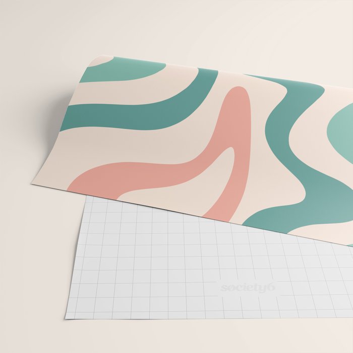 Retro Liquid Swirl Abstract Pattern Teal Blush Pink Mustard 5 Wrapping Paper Gallery Image 2