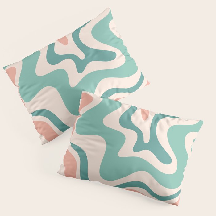 Retro Liquid Swirl Abstract Pattern Teal Blush Pink Mustard 5 Pillow Sham Gallery Image 1