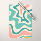 Retro Liquid Swirl Abstract Pattern Teal Blush Pink Mustard 5 Wrapping Paper Gallery Image 1