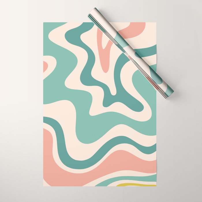 Retro Liquid Swirl Abstract Pattern Teal Blush Pink Mustard 5 Wrapping Paper Gallery Image 1