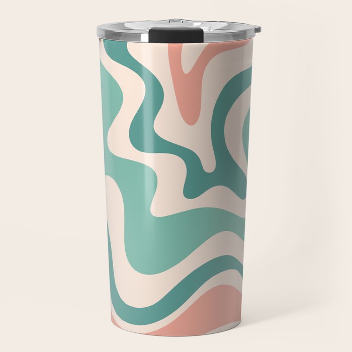 Retro Liquid Swirl Abstract Pattern Teal Blush Pink Mustard 5 Travel Mug Gallery Image 1