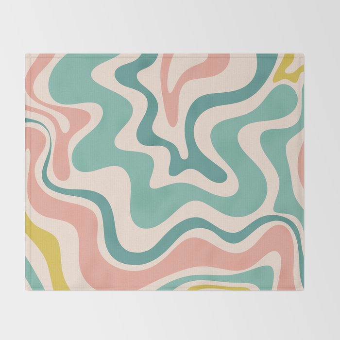 Retro Liquid Swirl Abstract Pattern Teal Blush Pink Mustard 5 Throw Blanket Gallery Image 2