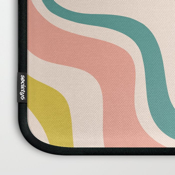 Retro Liquid Swirl Abstract Pattern Teal Blush Pink Mustard 5 Laptop Sleeve Gallery Image 3
