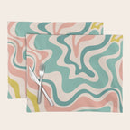 Retro Liquid Swirl Abstract Pattern Teal Blush Pink Mustard 5 Placemat Gallery Image 1