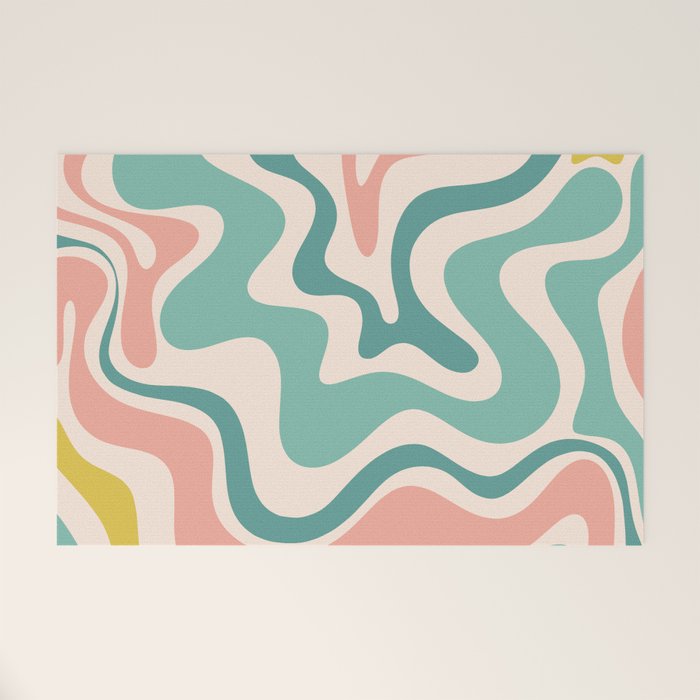 Retro Liquid Swirl Abstract Pattern Teal Blush Pink Mustard 5 Welcome Mat Gallery Image 1