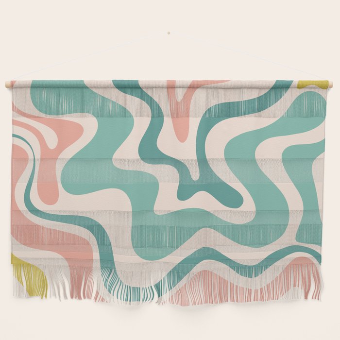 Retro Liquid Swirl Abstract Pattern Teal Blush Pink Mustard 5 Wall Hanging Gallery Image 1