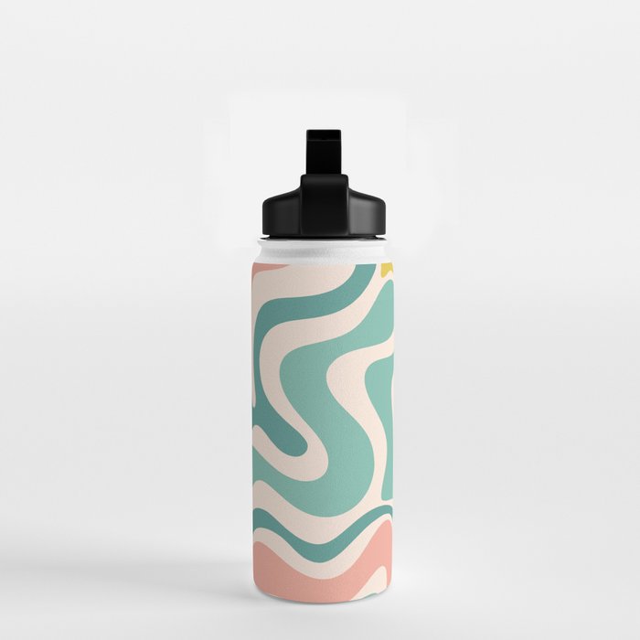 Retro Liquid Swirl Abstract Pattern Teal Blush Pink Mustard 5 Water Bottle Gallery Image 2