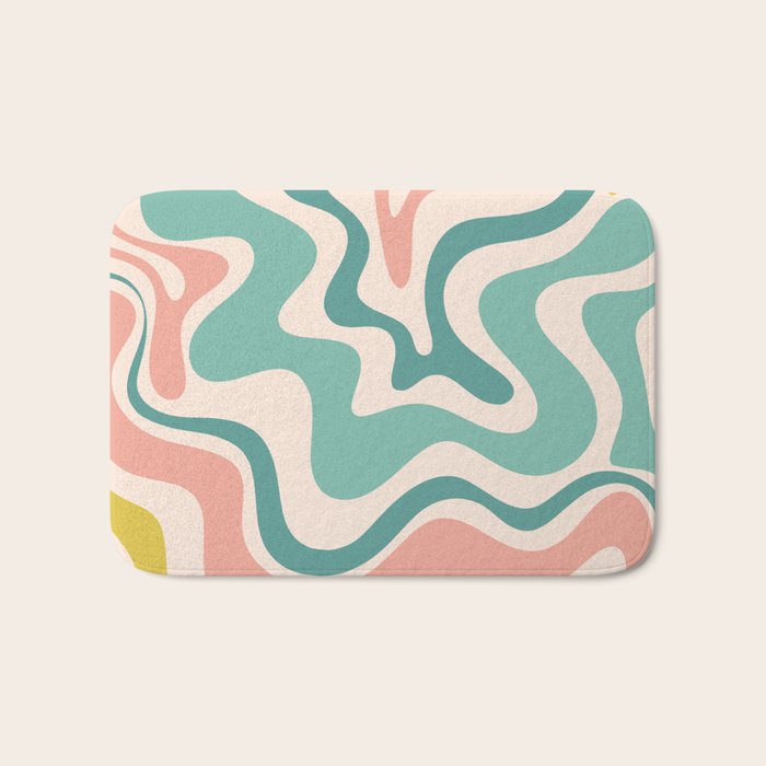 Retro Liquid Swirl Abstract Pattern Teal Blush Pink Mustard 5 Bath Mat Gallery Image 1