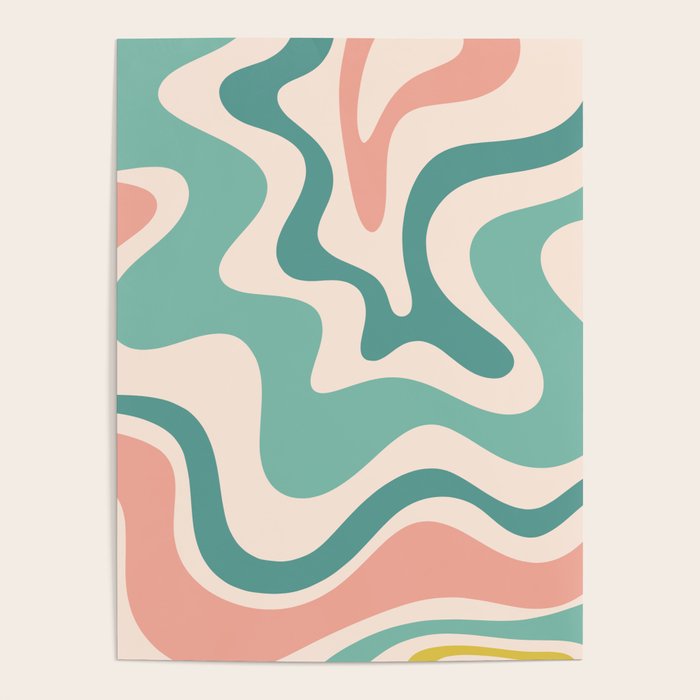 Retro Liquid Swirl Abstract Pattern Teal Blush Pink Mustard 5 Poster Gallery Image 1