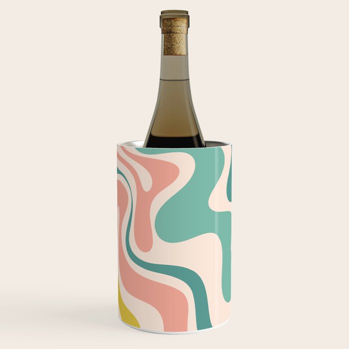 Retro Liquid Swirl Abstract Pattern Teal Blush Pink Mustard 5 Wine Chiller Gallery Image 2