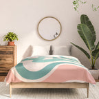 Retro Liquid Swirl Abstract Pattern Teal Blush Pink Mustard 5 Comforter Gallery Image 3