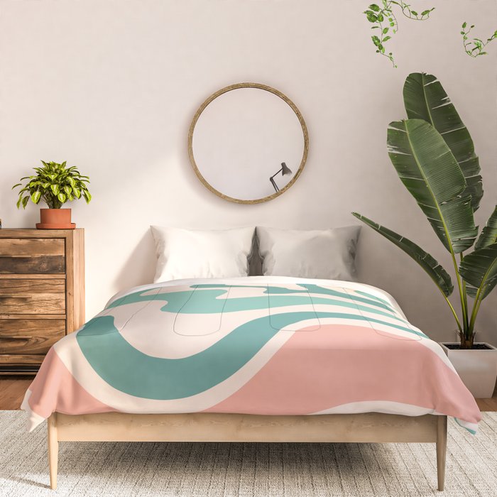 Retro Liquid Swirl Abstract Pattern Teal Blush Pink Mustard 5 Comforter Gallery Image 3