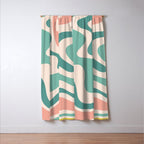 Retro Liquid Swirl Abstract Pattern Teal Blush Pink Mustard 5 Window Curtain Gallery Image 3