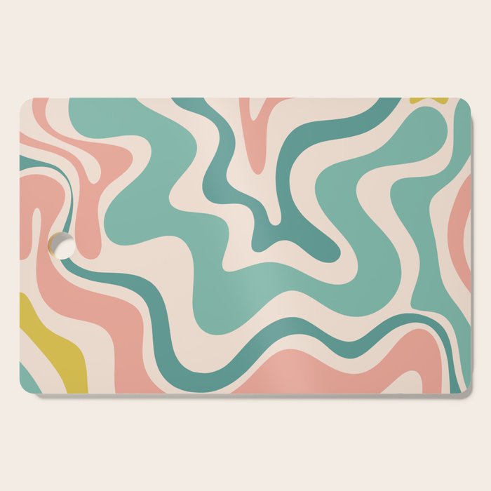 Retro Liquid Swirl Abstract Pattern Teal Blush Pink Mustard 5 Cutting Board Gallery Image 1
