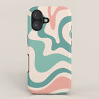 Retro Liquid Swirl Abstract Pattern Teal Blush Pink Mustard 5 iPhone Case Gallery Image 1