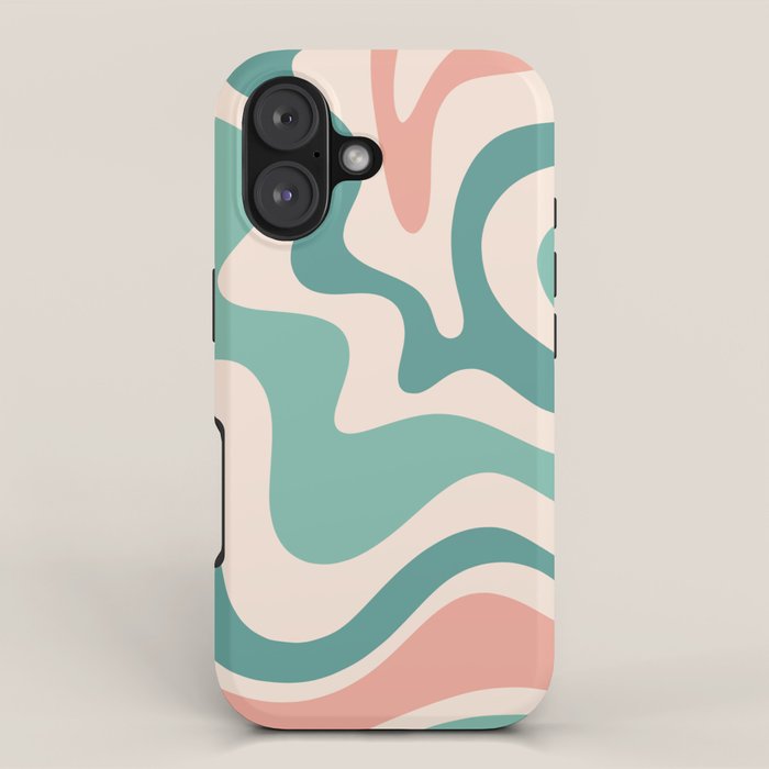 Retro Liquid Swirl Abstract Pattern Teal Blush Pink Mustard 5 iPhone Case Gallery Image 1