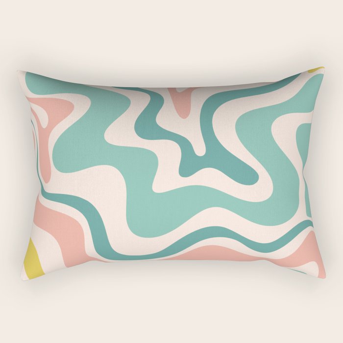Retro Liquid Swirl Abstract Pattern Teal Blush Pink Mustard 5 Rectangular Pillow Gallery Image 1