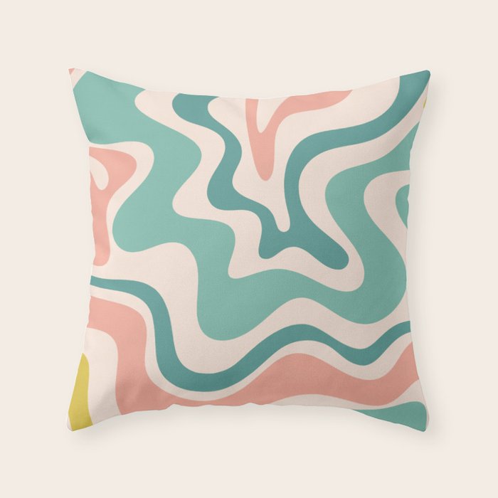 Retro Liquid Swirl Abstract Pattern Teal Blush Pink Mustard 5 Throw Pillow Gallery Image 6