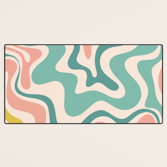Retro Liquid Swirl Abstract Pattern Teal Blush Pink Mustard 5 Desk Mat Gallery Image 3