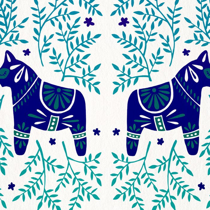 Swedish Dala Horses - Navy & Blue Palette Coffee Mug Gallery Image 2