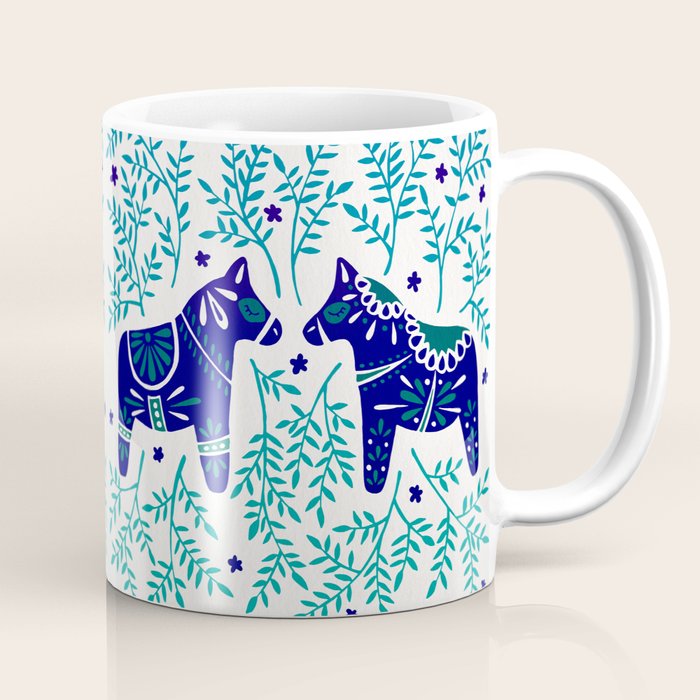 Swedish Dala Horses - Navy & Blue Palette Coffee Mug Gallery Image 1