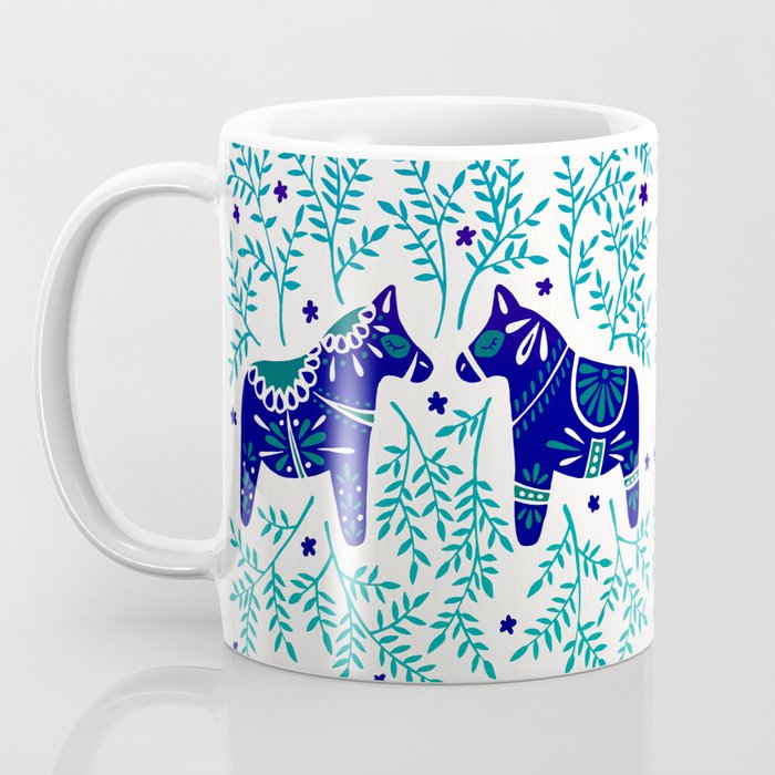Swedish Dala Horses - Navy & Blue Palette Coffee Mug Gallery Image 3