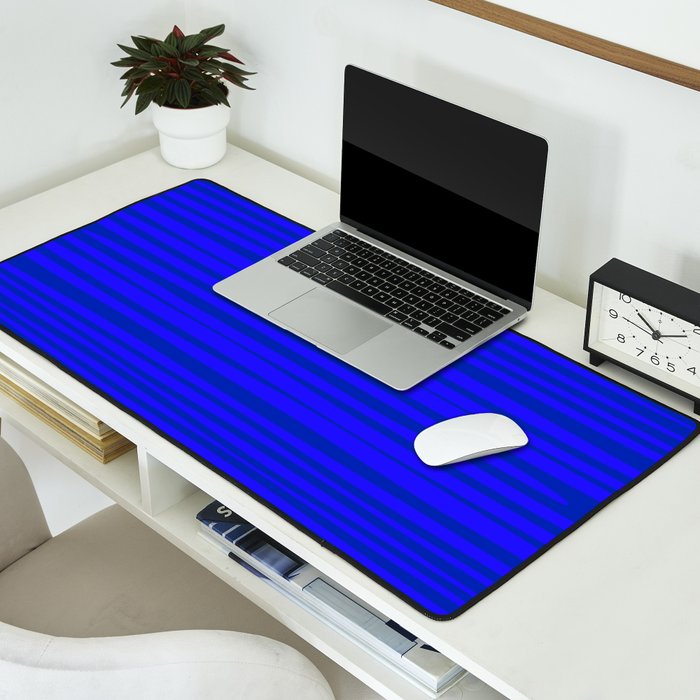 Natural Stripes Modern Minimalist Pattern in Double Electric Blue Desk Mat Gallery Image 2