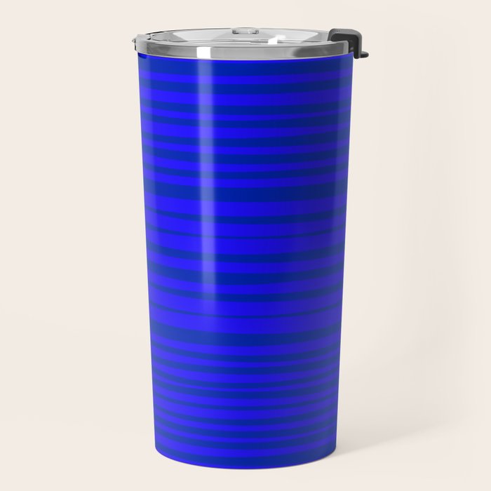 Natural Stripes Modern Minimalist Pattern in Double Electric Blue Travel Mug Gallery Image 2