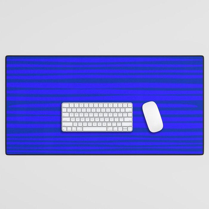 Natural Stripes Modern Minimalist Pattern in Double Electric Blue Desk Mat Gallery Image 1
