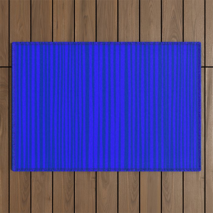 Natural Stripes Modern Minimalist Pattern in Double Electric Blue Outdoor Rug Gallery Image 1