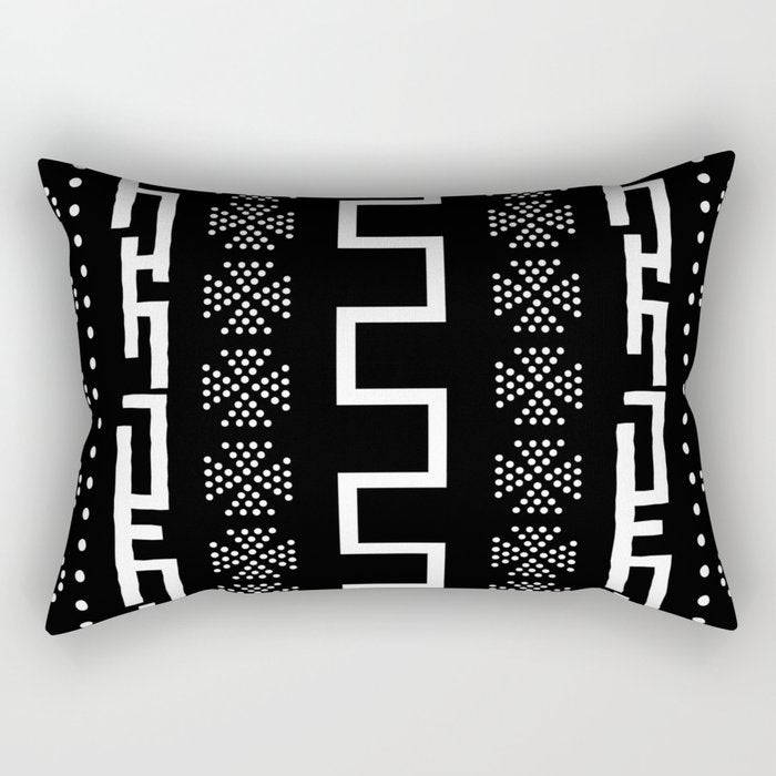 Abstract Black and White African Mud Cloth Design Rectangular Pillow Gallery Image 2