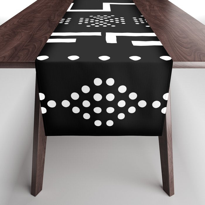 Abstract Black and White African Mud Cloth Design Table Runner Gallery Image 1
