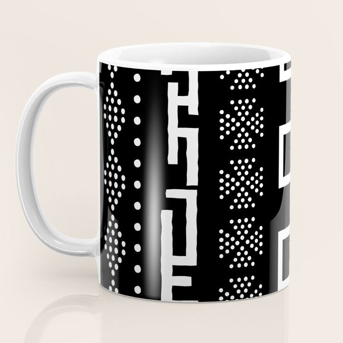 Abstract Black and White African Mud Cloth Design Coffee Mug Gallery Image 3