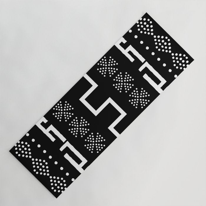 Abstract Black and White African Mud Cloth Design Yoga Mat Gallery Image 1